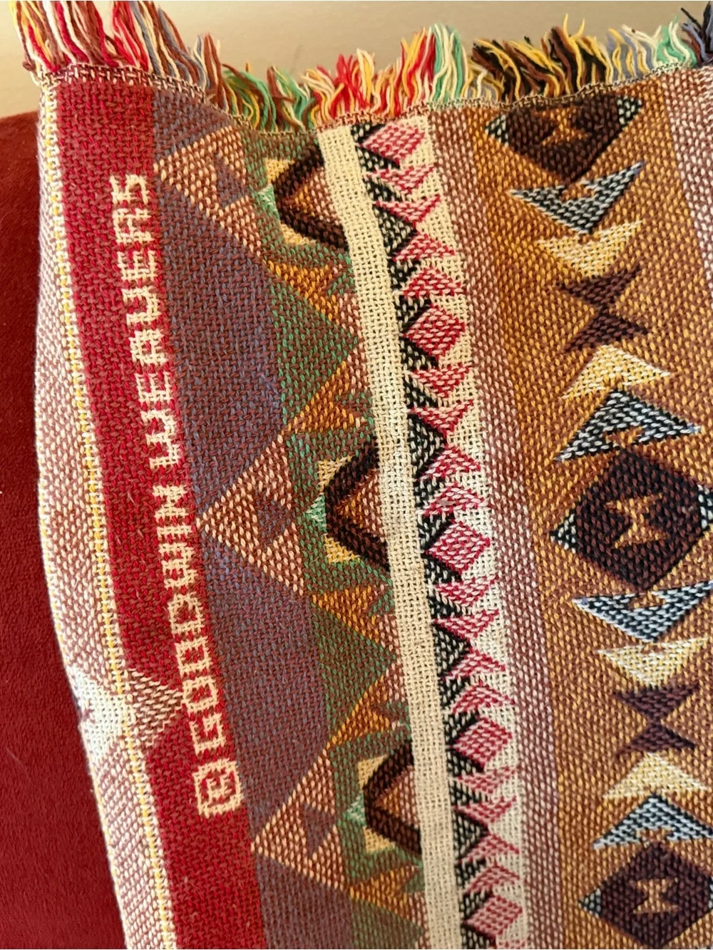 Vintage Goodwin Weavers Southwestern Geometric Woven Throw Blanket